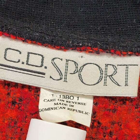 C.D. Sport Long Sleeve Embroidered Sweater Women's Large Red Black Trim Layered - Picture 3 of 8